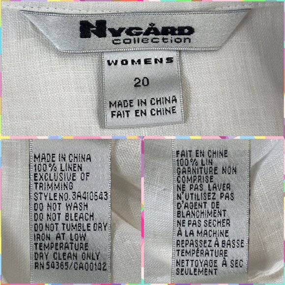 Nygard White Linen Multi Floral Embroidered Button-Up 3/4 Sleeve Shirt Size 20 - Picture 5 of 7